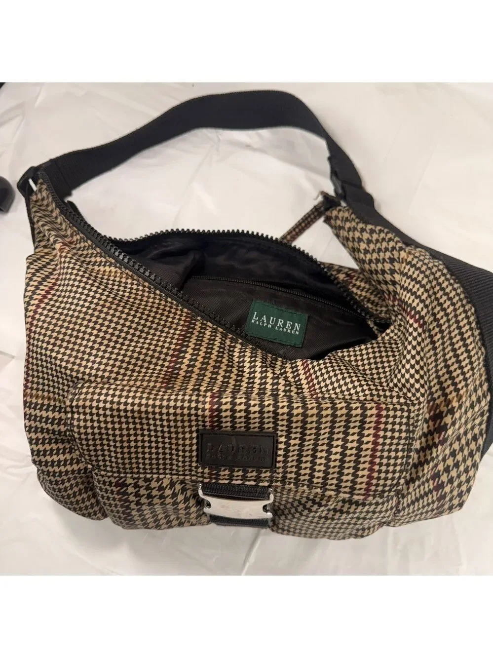 Ralph Lauren Houndstooth Hobo Shoulder Bag
